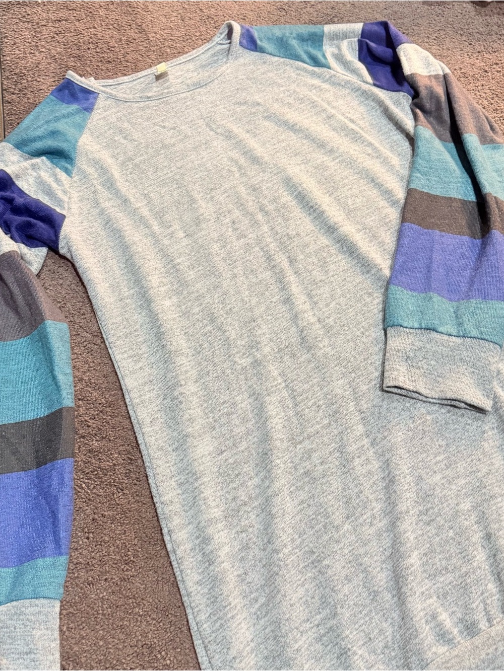 Light Gray Tunic with Multicolor Striped Sleeves
